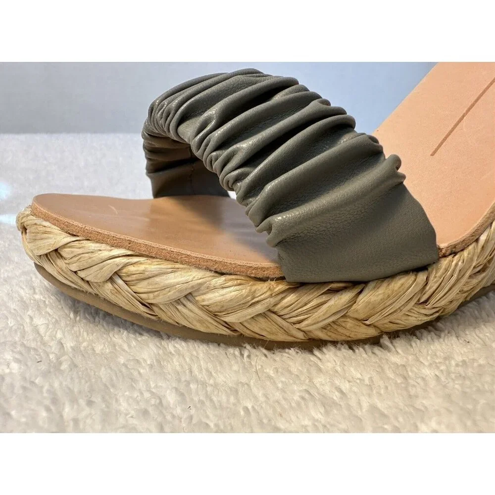 Dolce Vita Noor Espadrille Wedge Sandals 7.5 Light Gray Leather  Ankle Strap - Picture 4 of 12
